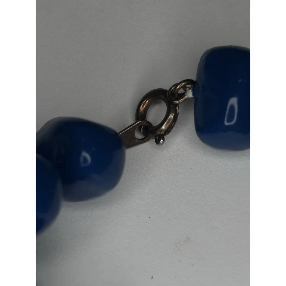 Vintage Cobalt Blue Necklace Acrylic Nugget Bead 24
